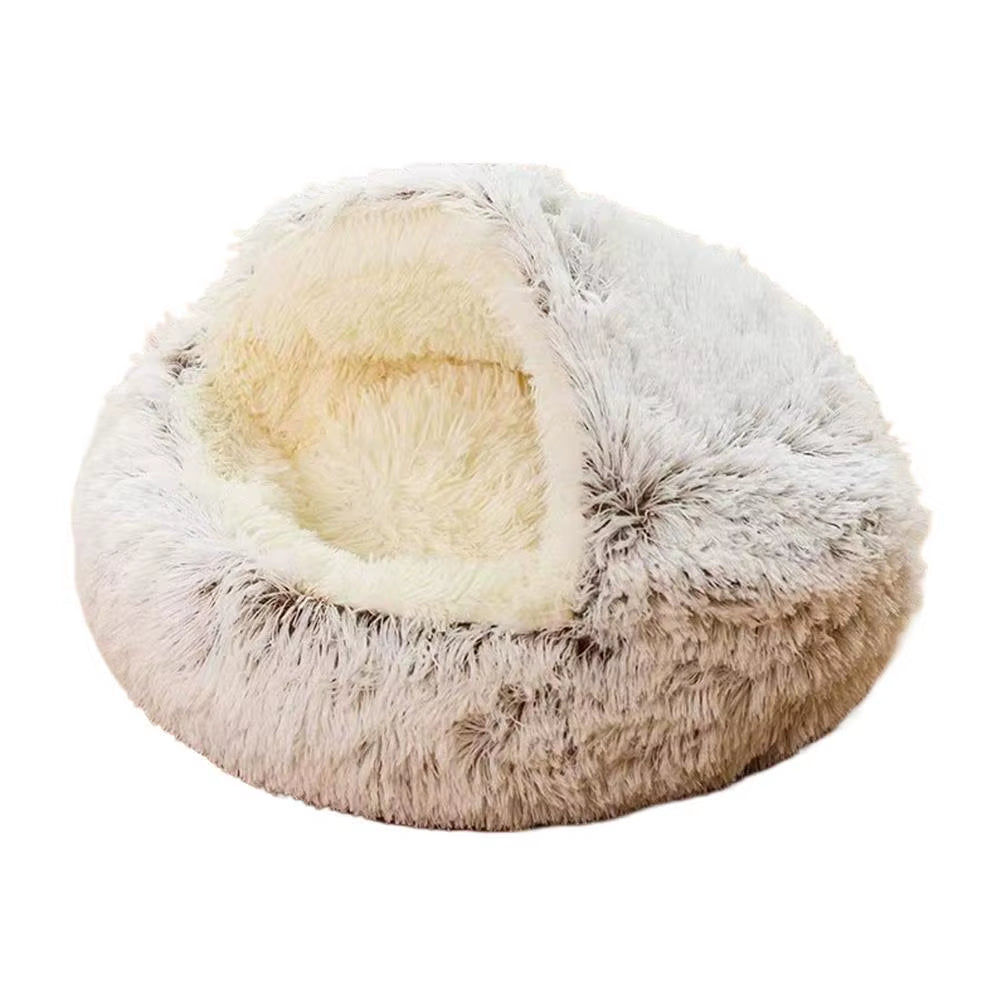 Cozy Winter Plush Cat Bed - Round Cushion for Cats and Small Dogs - Warm and Secure Nesting Space