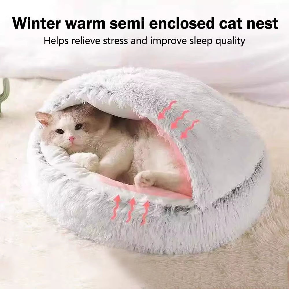 Cozy Winter Plush Cat Bed - Round Cushion for Cats and Small Dogs - Warm and Secure Nesting Space