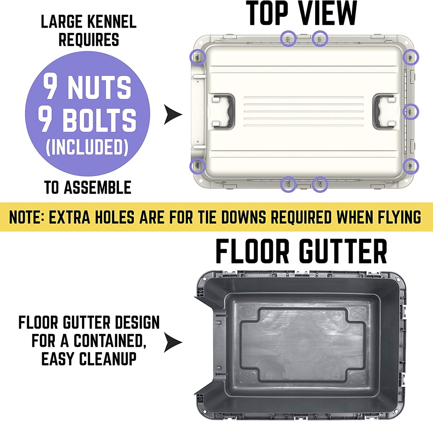 Sportpet Airline Compliant LARGE 28.75" Travel Dog Kennel-Durable Plastic Airline Pet Carrier W/ Removable Wheels & Food Bowls, Collapsible Indoor/Outdoor Dog Kennel, Dogs up to 28"L & 20"H-Cream/Gray