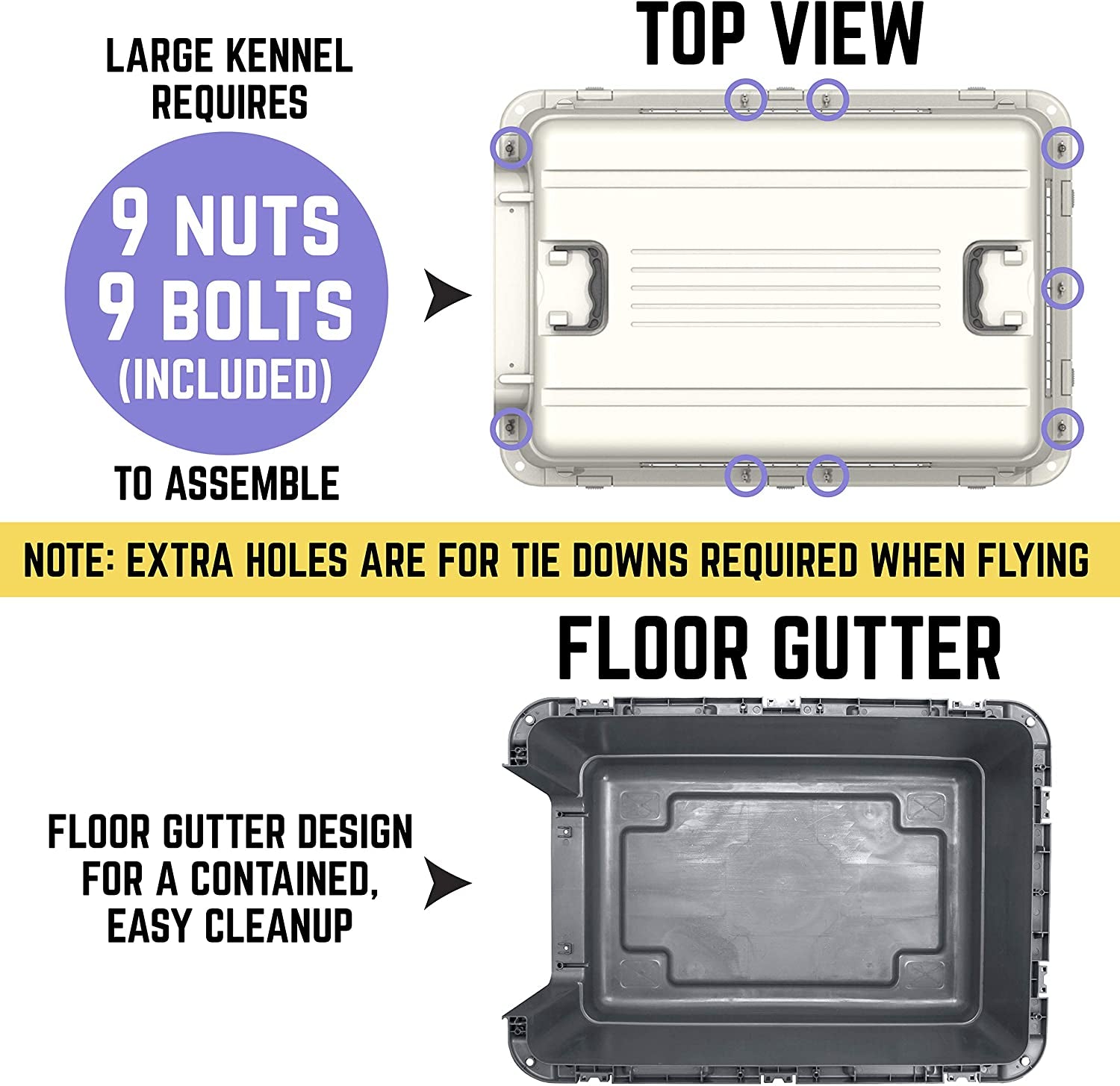Sportpet Airline Compliant LARGE 28.75" Travel Dog Kennel-Durable Plastic Airline Pet Carrier W/ Removable Wheels & Food Bowls, Collapsible Indoor/Outdoor Dog Kennel, Dogs up to 28"L & 20"H-Cream/Gray
