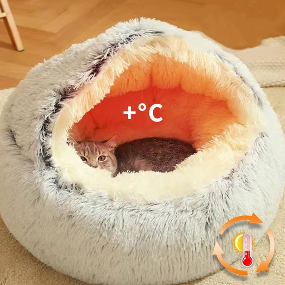 Cozy Winter Plush Cat Bed - Round Cushion for Cats and Small Dogs - Warm and Secure Nesting Space
