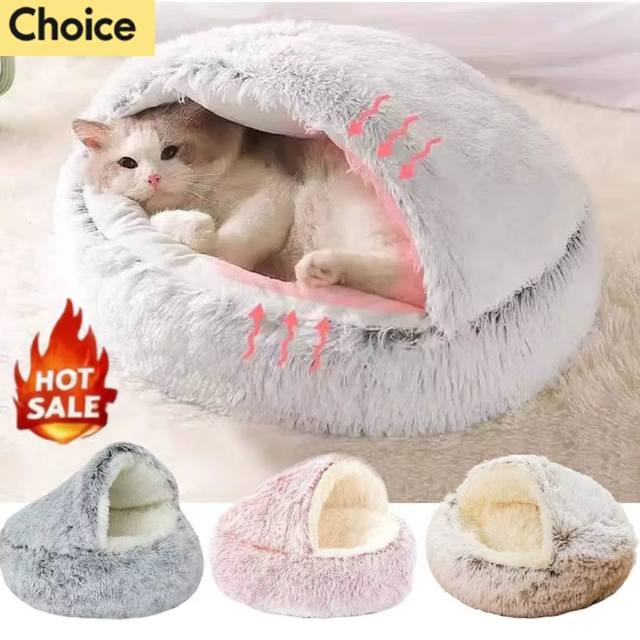 Cozy Winter Plush Cat Bed - Round Cushion for Cats and Small Dogs - Warm and Secure Nesting Space