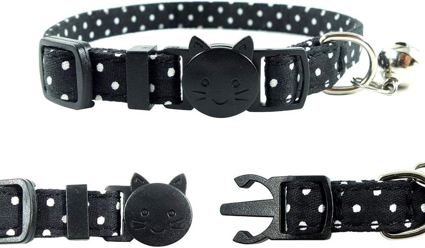 Cat Collar with Bell and Bow Tie, Breakaway Clasp Cute Dots Kitty Kitten Collar(6.8-10.8In)（Black Dots）
