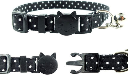 Cat Collar with Bell and Bow Tie, Breakaway Clasp Cute Dots Kitty Kitten Collar(6.8-10.8In)（Black Dots）