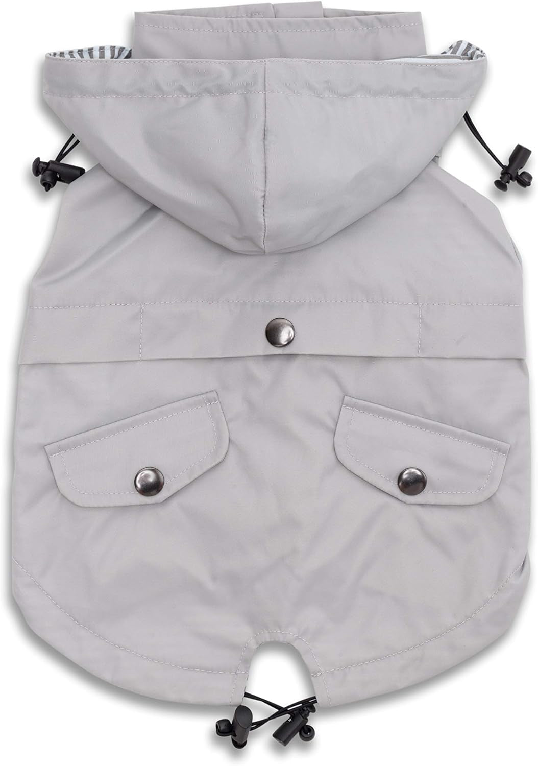 Zip up Dog Raincoats with Reflective Buttons, Pockets, Rain/Water Resistant, Adjustable Drawstring, & Removable Hood - XXS to XXL - Stylish Premium Dog Raincoats (Light Grey, Medium)