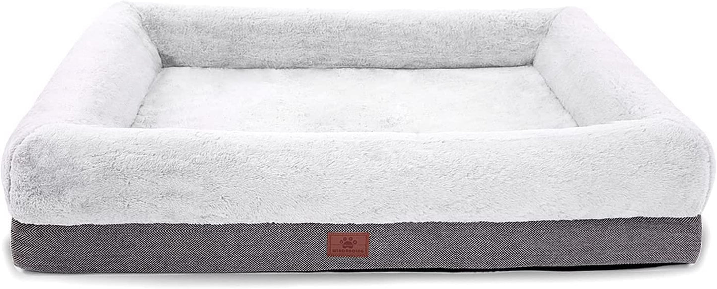 Orthopedic Dog Bed for Extra Large Dogs, Bolster Sides Dogs Sofa Bed with Removable Washable Cover & Non-Skid Bottom, Soft Pet Bed with Egg Foam Dog Couch for Sleeping, 46 X 30 Inch, Gray