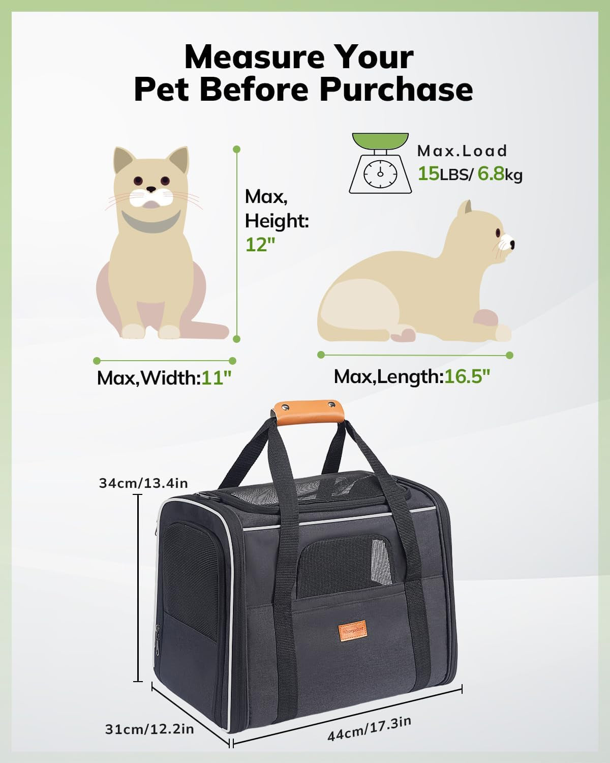 Cat Carrier - Cat Carrier Soft for Medium or Large Cats up to 20Lbs, with Dual-Sided Cushion, Secure Buckle and Foldable Bowl, Dog Carriers for Small Dogs - Pet Carrier (Dark Gray)