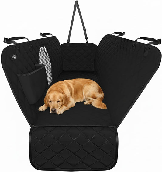 Dog Car Seat Cover for Back Seat, Waterproof Pet Protection Hammock, SUV Truck Car Backseat Protector with Safety Features, Black