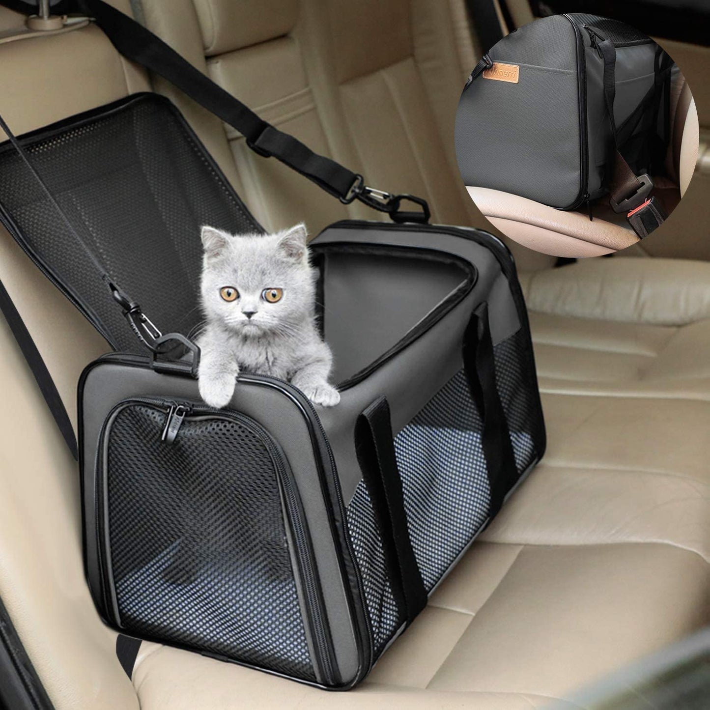 Cat Carrier - Portable Foldable Dog Pet Carrier, Soft-Sided Pet Bag up to 22 Lbs, Airline Approved Travel Puppy Carrier